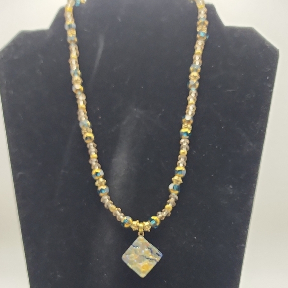 BALBI Blue Blown Glass Beads Necklace Elegant Gold and Blue Beaded Necklace - Murano Glass‎
